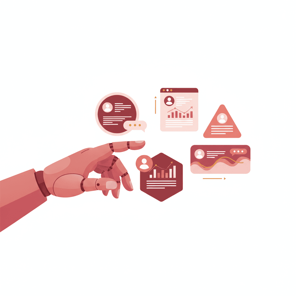 Abstract illustration of AI neural networks connected to social media platform icons