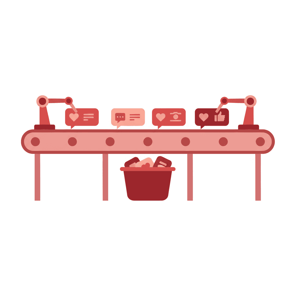 Calendar showing a month of scheduled social media posts with stats showing 60+ posts created in one day