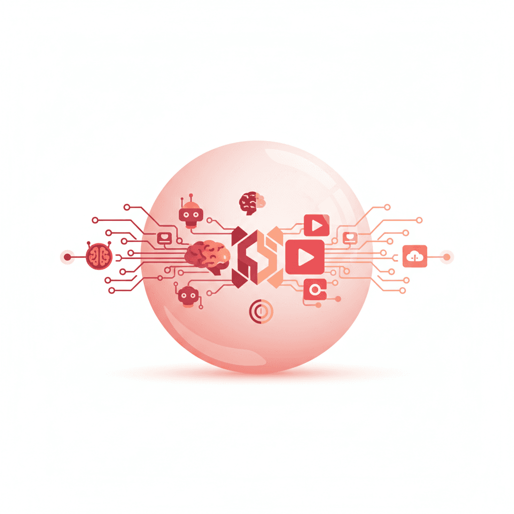 Futuristic illustration showing AI and human collaboration in content creation