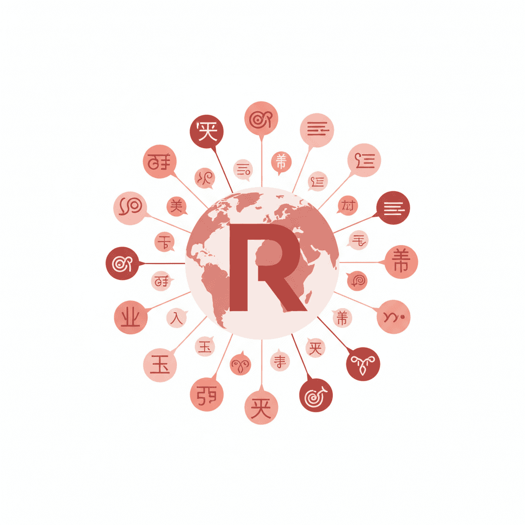 Globe surrounded by speech bubbles in different languages with social media platform icons