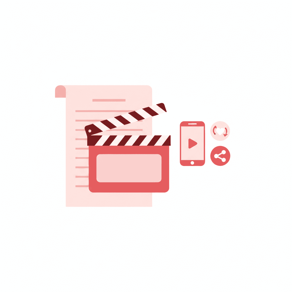 TikTok video script being written with annotations for hooks, pacing, and visual cues alongside a phone showing a TikTok recording screen